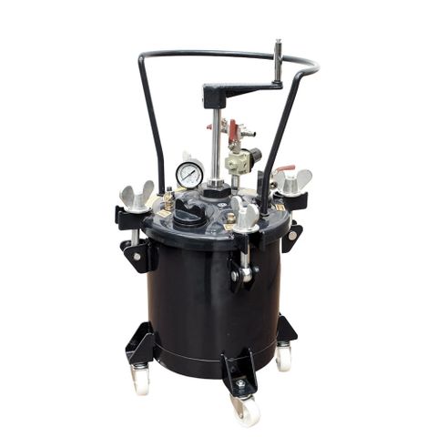 IWATA 2SPRAY PRESSURE POT MANUAL AGITATION 10L POT WITH GAUGES WHEELS & LINER