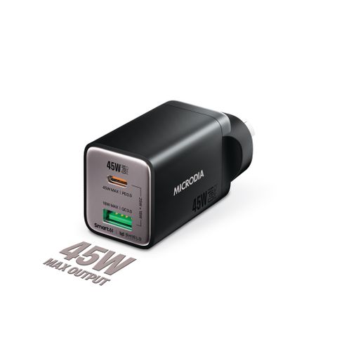 MICRODIA SMARTCUBE NANO 45W DUAL PORT GAN WALL CHARGER - BLACK