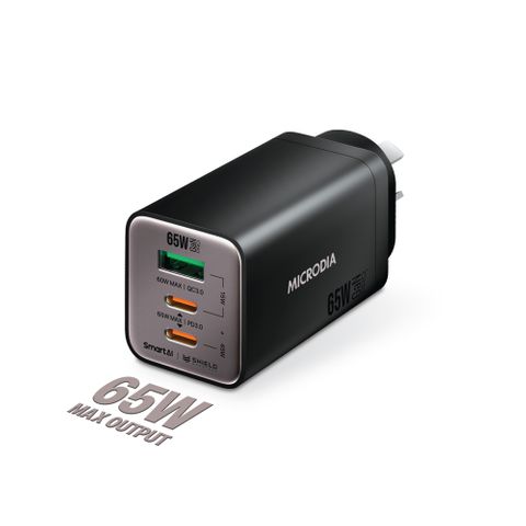 MICRODIA SMARTCUBE NANO 65W TRI PORT GAN WALL CHARGER - BLACK