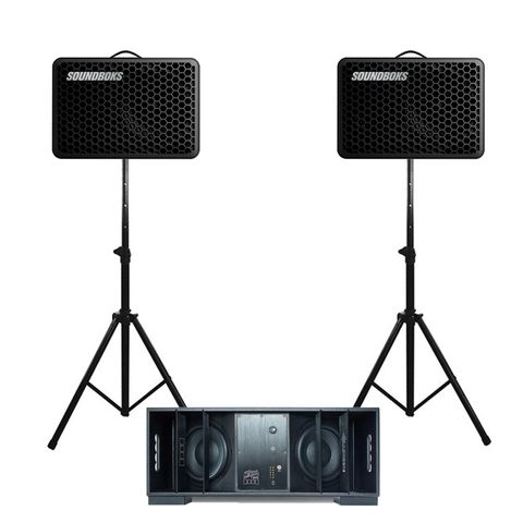DUAL SOUNDBOKS GO + DFB SUBWOOFER BATTERY POWERED WIRELESS PRO AUDIO KIT