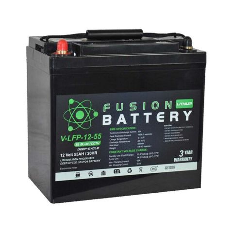 DEEP CYCLE BATTERY LITHIUM 12V 55AH 70A BMS WITH BLUETOOTH FUSION