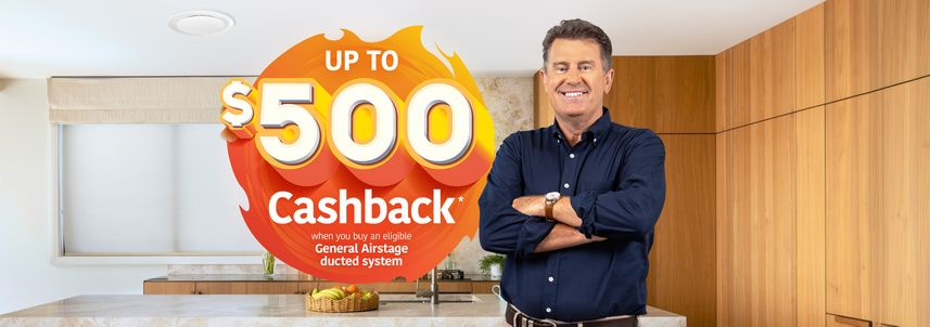 Up to $500 cashback on eligible General (Fujitsu) Airstage ducted air conditioning systems