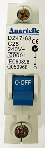 25AMP 1 POLE CIRCUIT BREAKER 6KA
