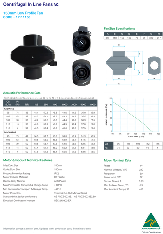 INLINE CENTRIFUGAL FAN 150mm EC BLACK LOW PROFILE