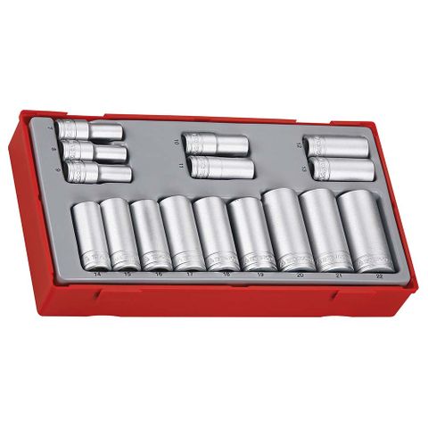 16pc 3/8in Dr. Deep Skt Set 7-22mm - TC-Tray -Teng