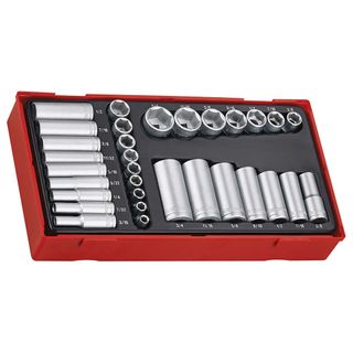 32pc 1/4 & 3/8in Dr. Reg/Deep AF Skt Set - TC-Tray -Teng