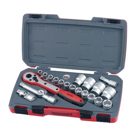 21pc 1/2in Dr. Metric Reg. Socket Set 6Pnt 10-32mm -Teng