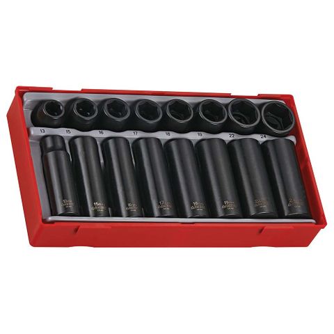 16pc 1/2in Dr. mm Reg/Deep Imp Skt Set - TC-Tray -Teng