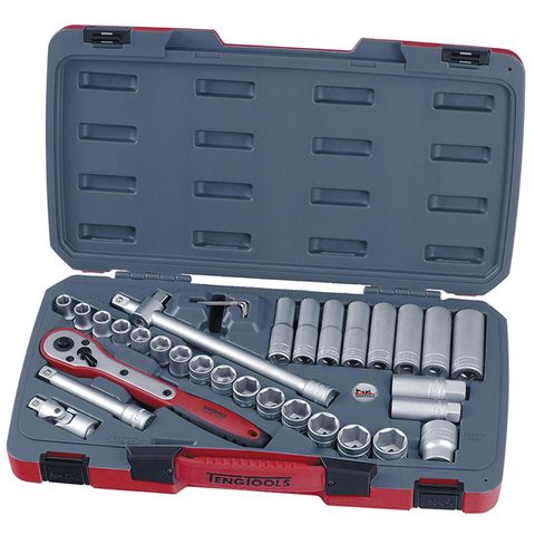 34pc 1/2in Dr. Metric Reg/Deep Socket Set 6Pnt -Teng