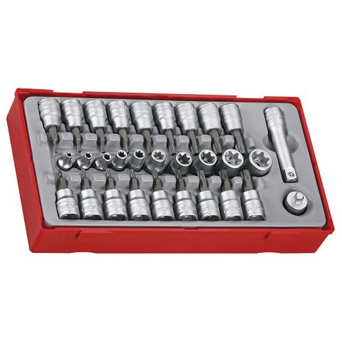 30pc 1/4&3/8in Dr. TX TPX & TX-E Bit Skt Set - TC-Tray -Teng