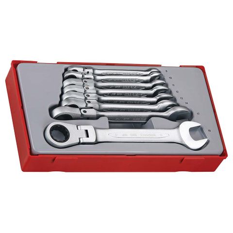 8pc Flex-Head Rat Comb Spanner Set 8-19mm-TC-Tray -Teng