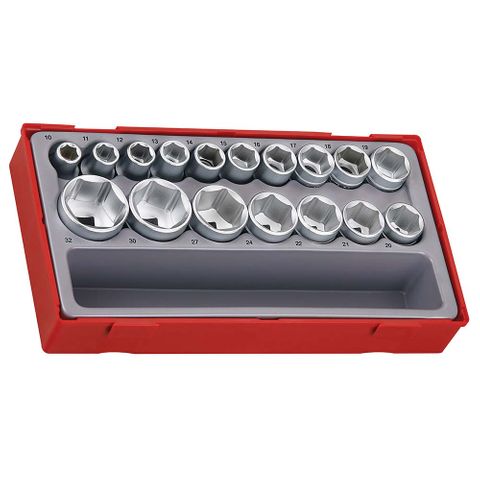 17pc 1/2in Dr. 6Pnt Skt Set 10-32mm - TC-Tray -Teng