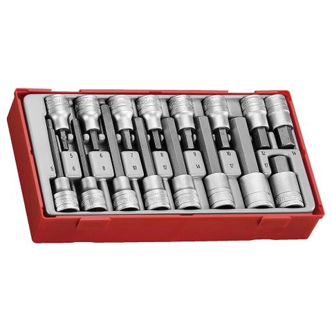 16pc 1/2in Dr. Hex Bit Skt Set - TC-Tray -Teng