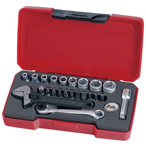 23pc 1/4in Dr. Mini Metric Socket & Tool Set -Teng