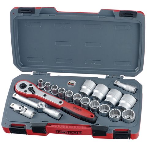 20pc 1/2in Dr. AF Reg. Socket Set 12Pnt -Teng