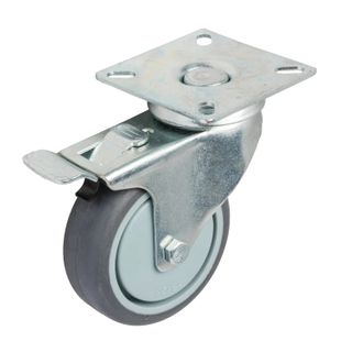 Castor Swivel Braked Grey Rubber 75mm