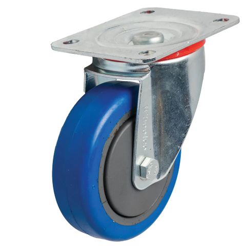 Castor Swivel Blue Elastic Rubber 100mm