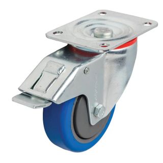 Castor Swivel Braked Blue Elastic Rubber 100mm