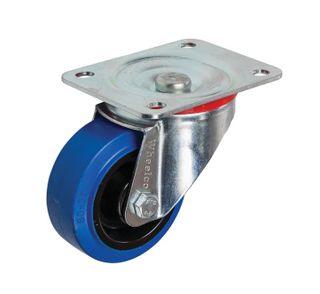 Castor Swivel Blue Elastic Rubber 80mm