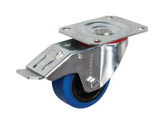 Castor Swivel Braked Blue Elastic Rubber 80mm