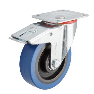 Castor Swivel Braked Blue Elastic Rubber 125mm