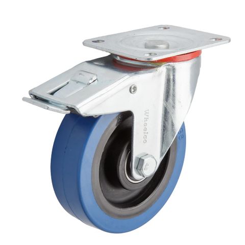 Castor Swivel Braked Blue Elastic Rubber 125mm