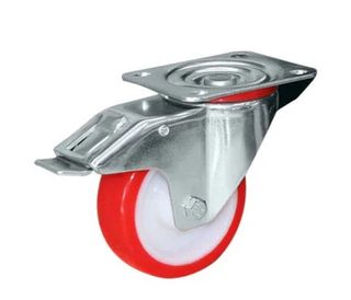 Castor Swivel Braked Red Urethane 100mm