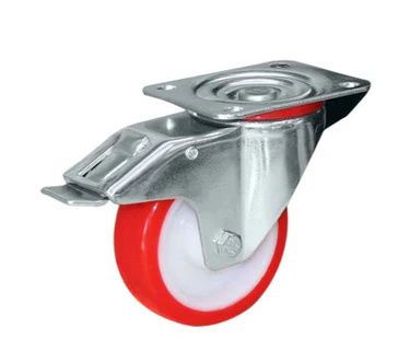 Castor Swivel Braked Red Urethane 100mm