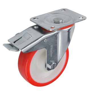 Castor Swivel Braked Red Urethane 125mm