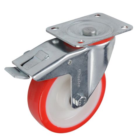 Castor Swivel Braked Red Urethane 125mm