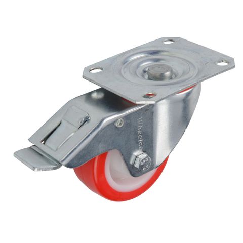 Castor Swivel Braked Red Urethane 80mm