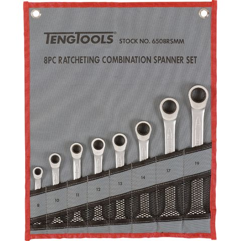 8pc Ratchet (Flat Type) Metric Spanner Set 8-19mm -Teng