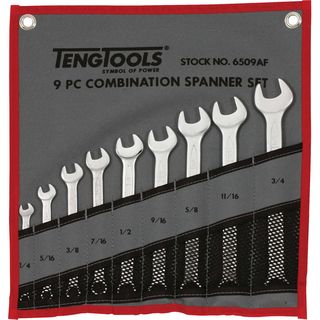 9pc Combination AF Spanner Set w/Wallet 1/4 - 3/4in -Teng
