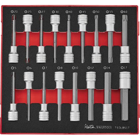 17pc 1/2in Long Hex & TX Bit Socket Set EVA2 -Teng