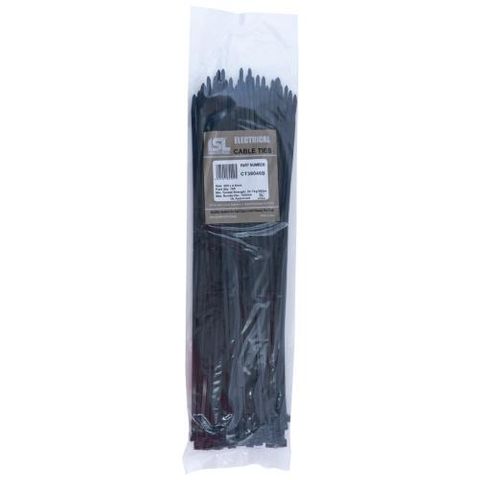 380 x 4.8mm Cable Tie-Black-100pk