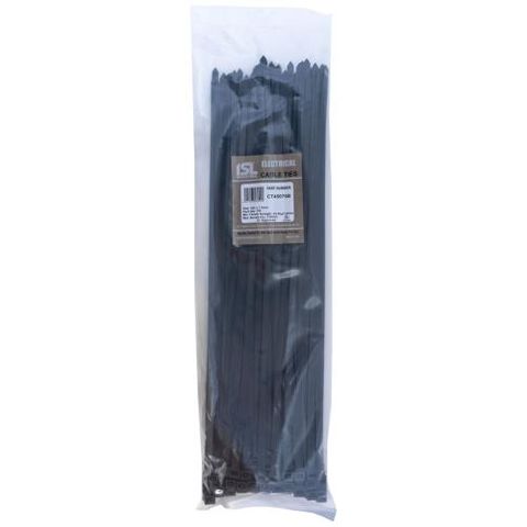 450 x 7.6mm Cable Tie-Black-100pk