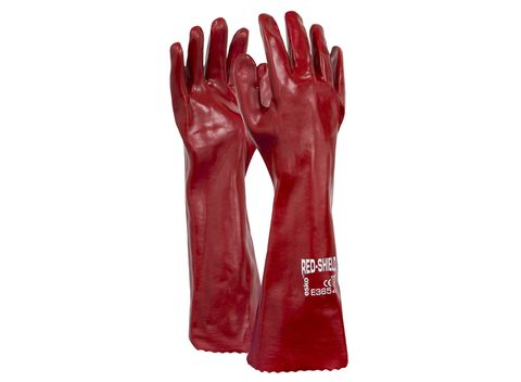 RED SHIELD, Red PVC 45cm single dipped gauntlet glove