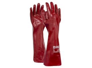 RED SHIELD, Red PVC 45cm single dipped gauntlet glove