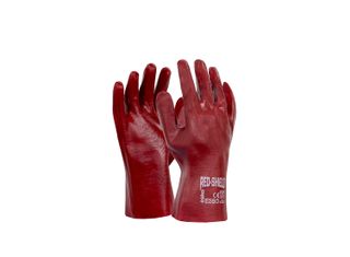 RED SHIELD, Red PVC 27cm single dipped gauntlet glove