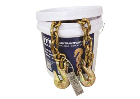 8mm- 3.8 Ton Lashing Cap. - 9M Length Grab Hook x2 - G70 Transport Chain