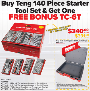 Teng 140pc Piece Starter Tool Set w bonus TC-6T Case