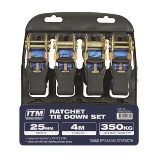 25mm x 4mtr -350kg Ratchet Tie Down-4 Pack