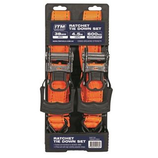 38mm x 4.5mtr -600kg Ratchet Tie Down-2 Pack