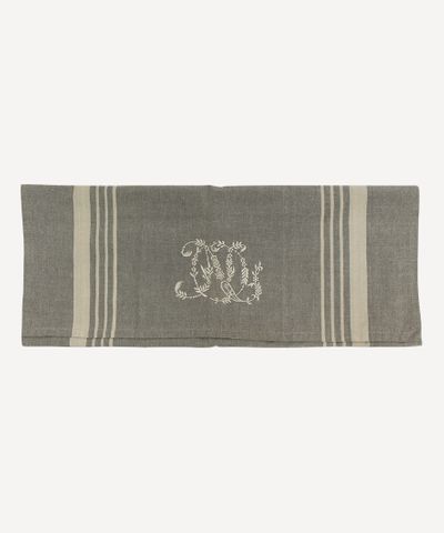 Monogram Tea Towel Grey with Natural  Stripe