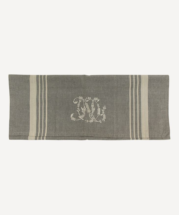 Monogram Tea Towel Grey with Natural  Stripe