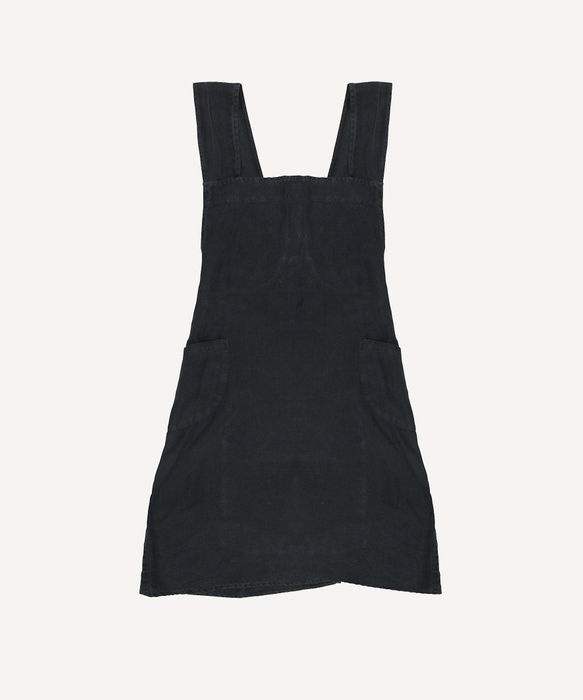 Cross Back Apron Black Stonewashed Linen