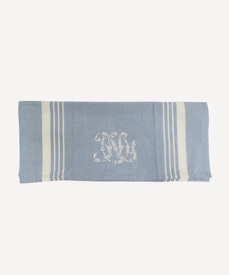 Monogram Tea towel Blue with White Stripe