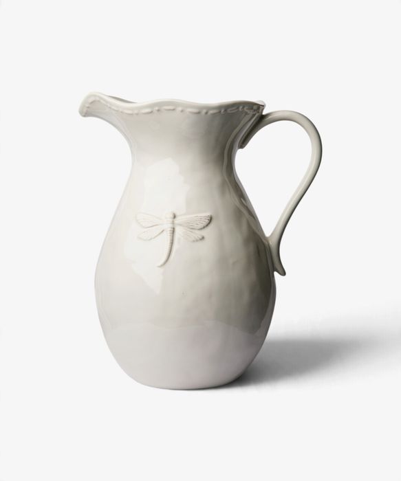 Dragonfly Stoneware White Jug Large