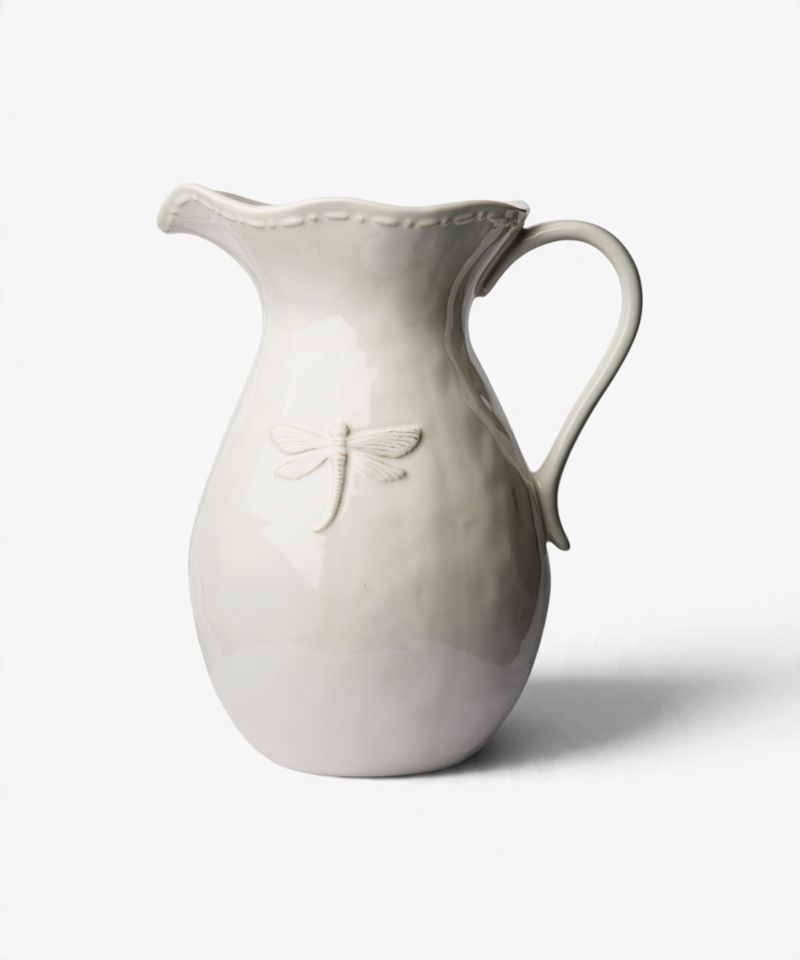 Dragonfly Stoneware White Jug Large
