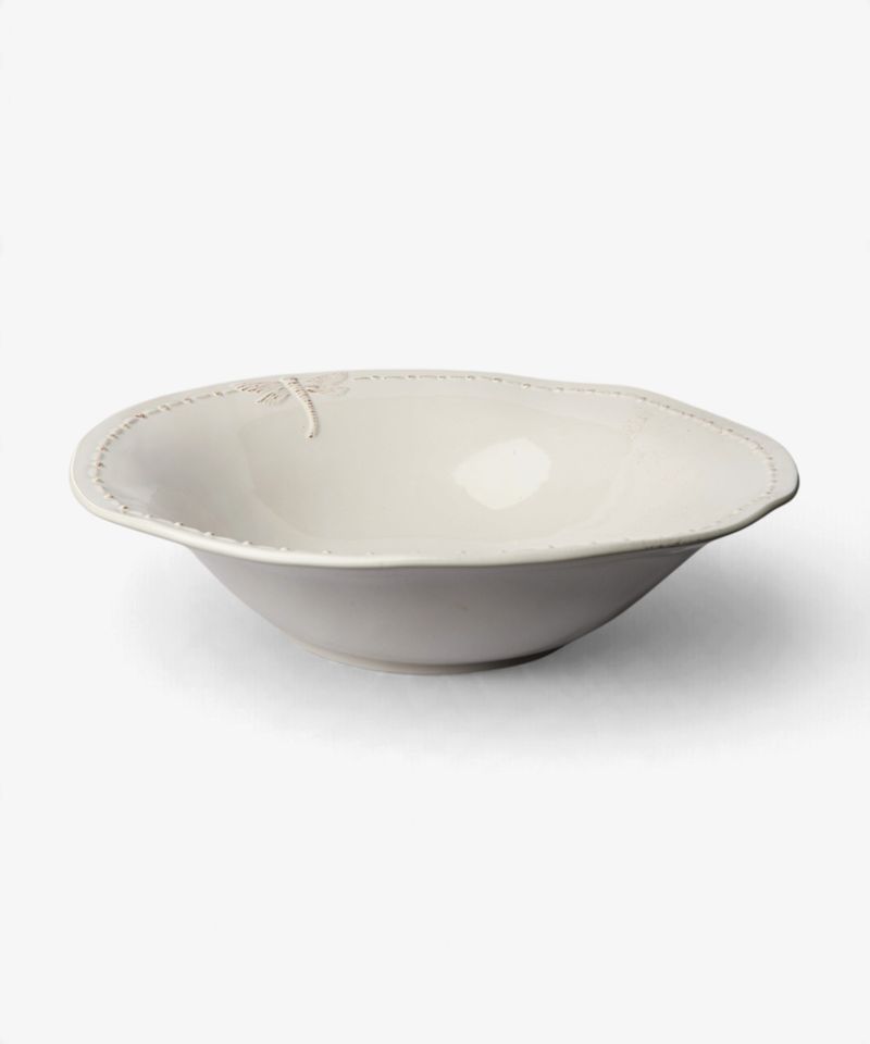 Dragonfly Stoneware White Salad Bowl Large
